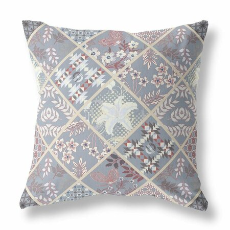 PALACEDESIGNS 18 in. Patch Indoor & Outdoor Throw Pillow Grey Pink & White PA3097575